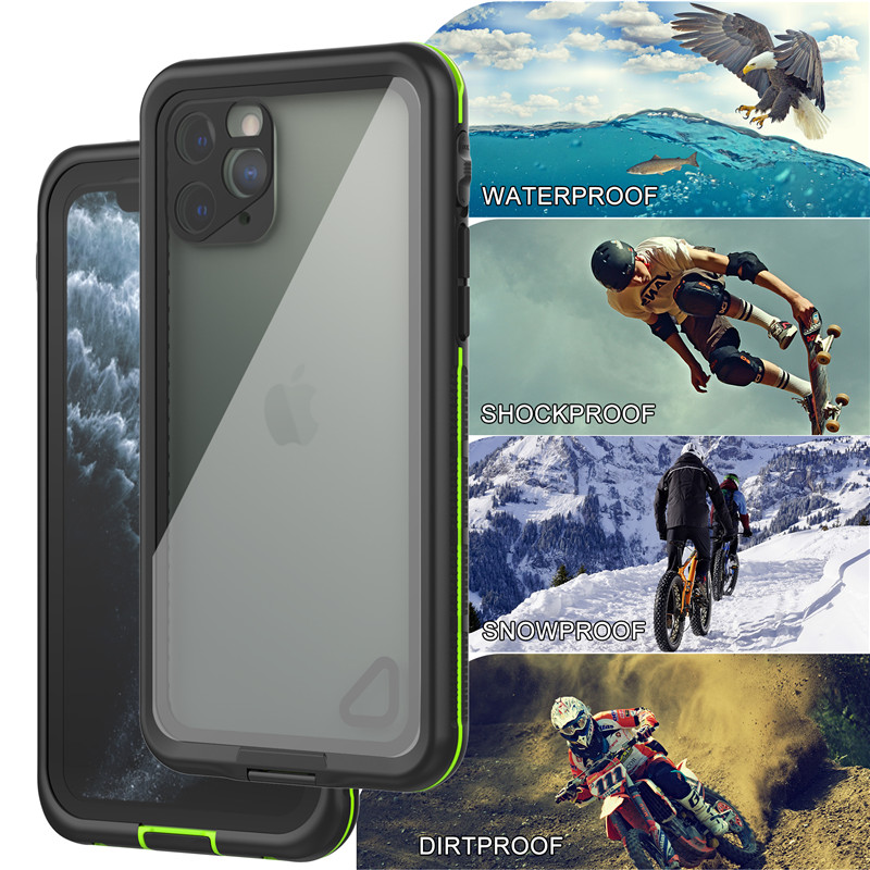 Capa de telefone subaquática suporte impermeável iphone 11 pro case impermeável (preto) com tampa traseira transparente