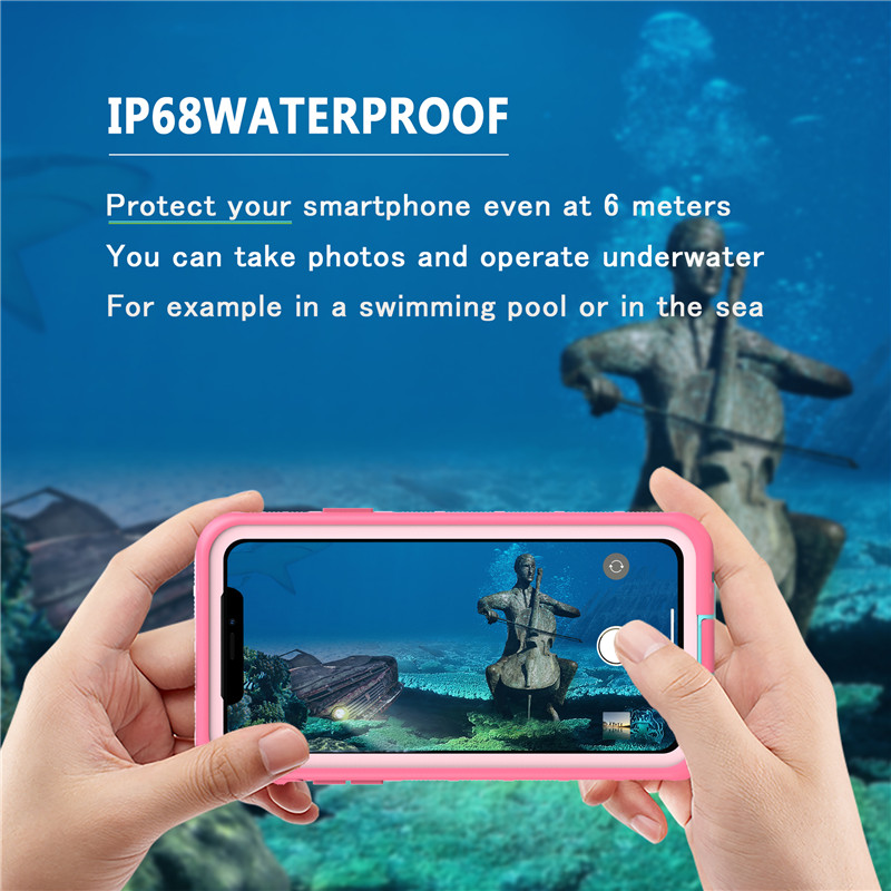 Estojo impermeável bolsa à prova de poeira iphone 11 pro max case estojo estanque para celular à prova d'água (rosa) com tampa traseira transparente