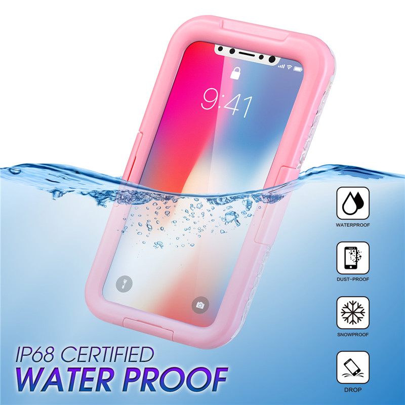 Iphone XR IP68 caixa de carteira de telefone impermeável tudo caixa à Prova d'água ('Pink)